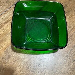 Vintage Anchor Hocking Green Glass Square Serving Bowl